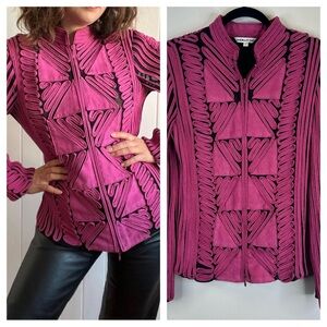 Andrea Rosati vintage womens 12 Faux Suede Pink and Black Mesh Jacket